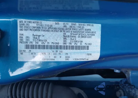 2012 Ford Focus Se z USA, uszkodzony, nr VIN 1FAHP3F23CL101986